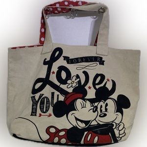 Disney Mickey and Minnie Mouse LOVE You Forever Valentine Canvas Tote Bag